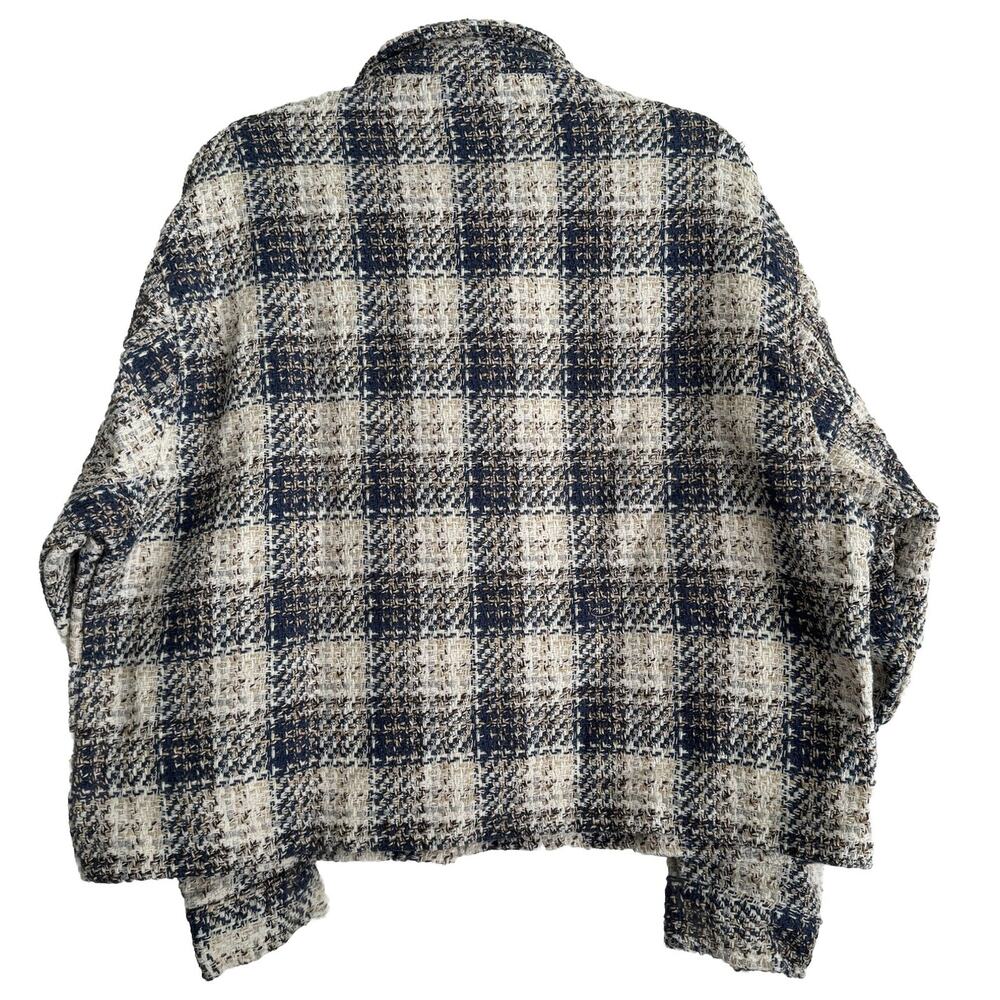 Blank NYC Once In A Lifetime Cropped Tweed Shacket Jacket Large Plaid Blue NWT - Picture 2 of 16